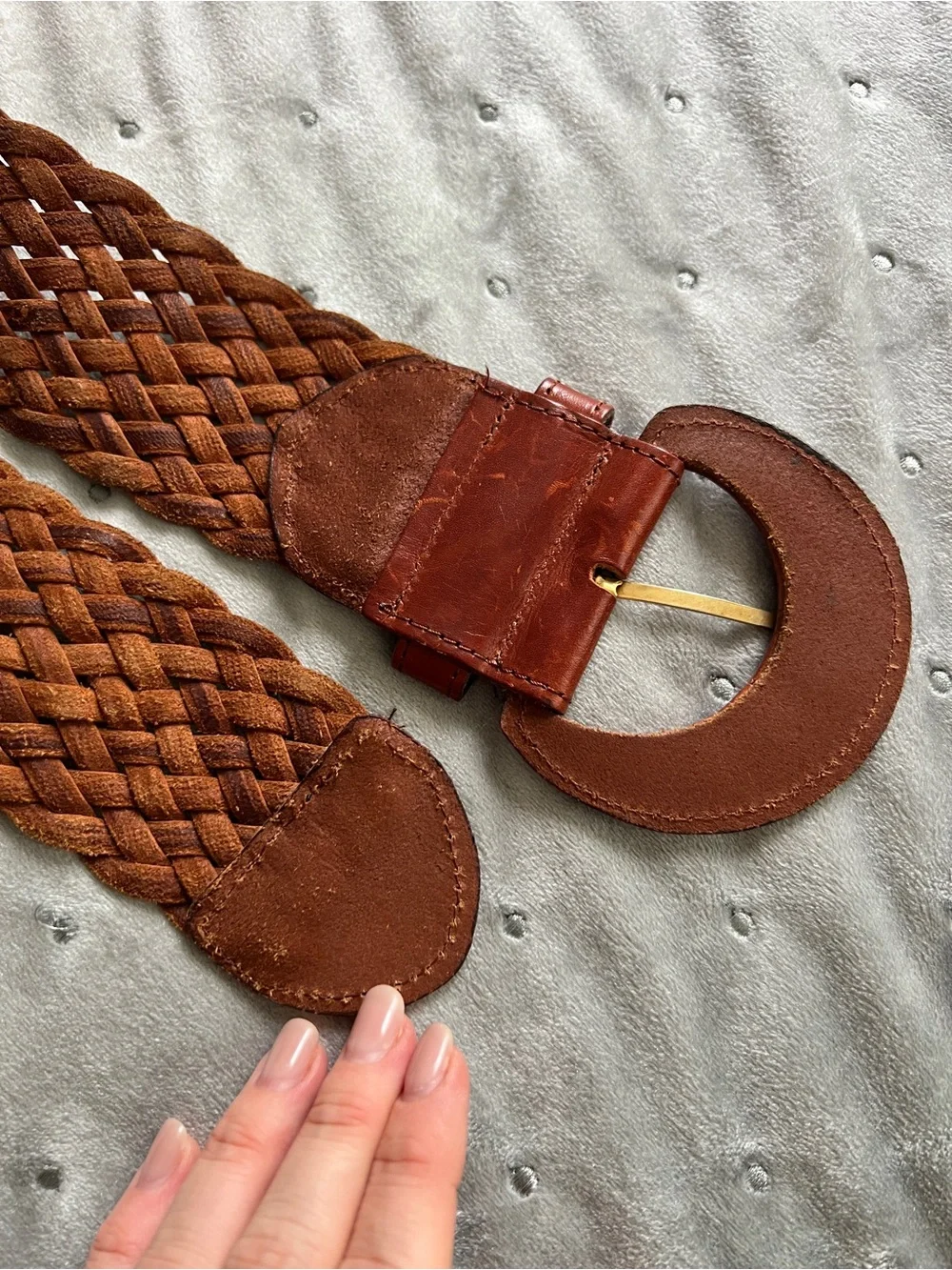 Vintage Boho Woven Brown Leather Belt Western Rustic Artisan